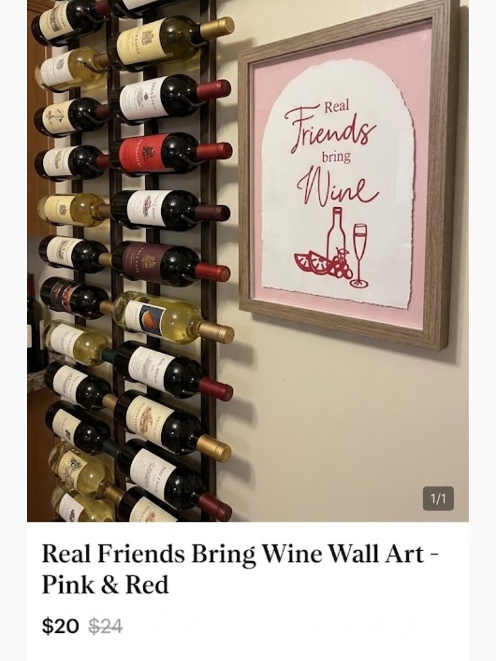 Real Friends Bring Wine Wall Art - Pink & Red